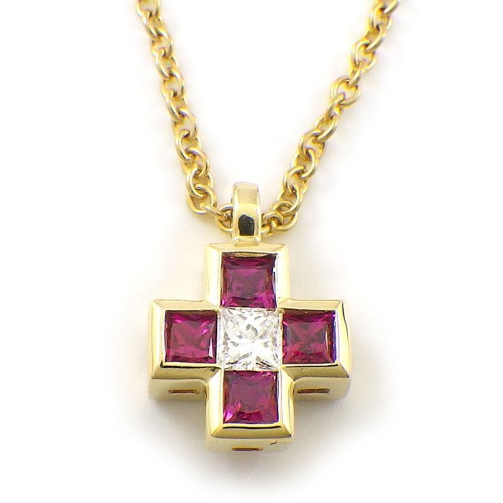 Tiffany Crucy Foam Cross Ruby Diamond Necklace Yellow Gold